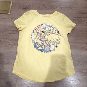 SO Girl’s Yellow Kids Shirt with Dog Print My Dog is My Bestie Sz 10/12